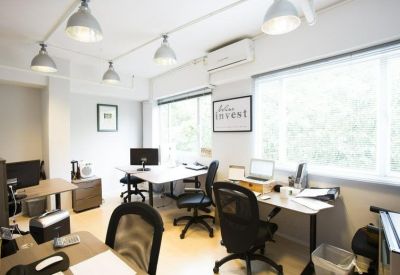 Private office suite with multiple workstations, ergonomic chairs, and natural light.