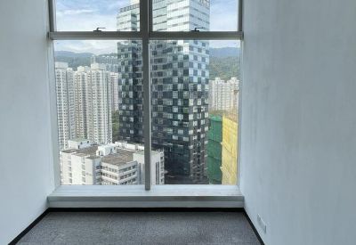 Private corner office suite with floor-to-ceiling windows and urban views.