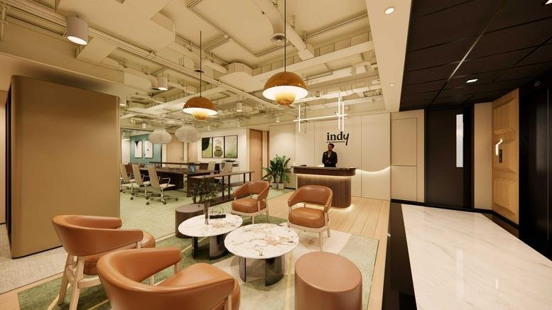 Spacious reception and lounge with mid-century modern furniture at The Chelsea, 69 Jervois Street.