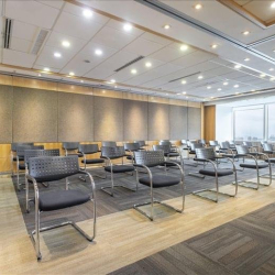 Large seminar room with rows of chairs for events at Central Plaza, Wanchai, Hong Kong